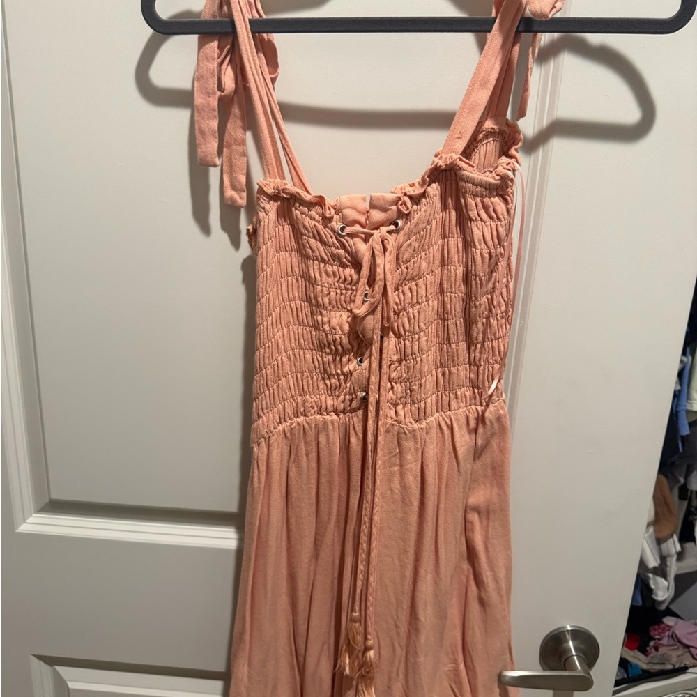 Chelsea & Violet Blush Peach Smocked Tie-Front Dress